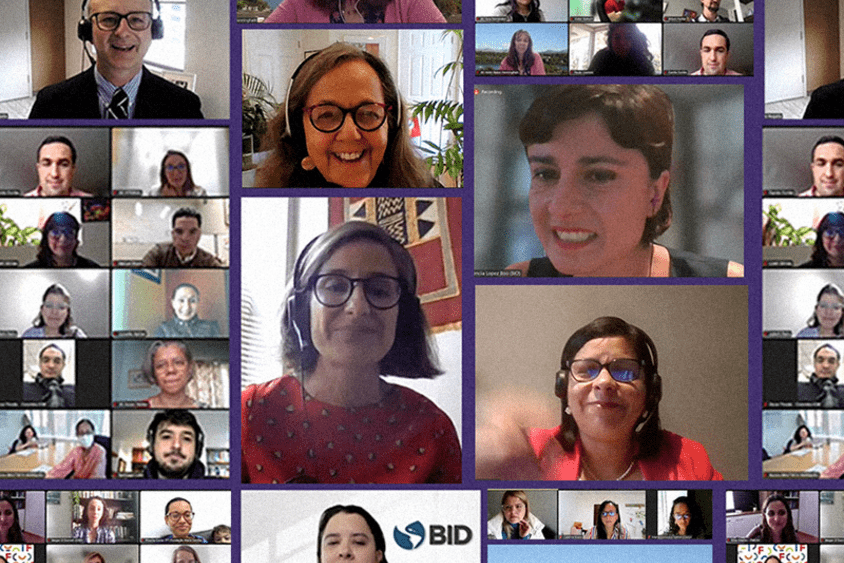 A collage of people in a meeting. Sustainable - Inter-American Development Bank - IDB