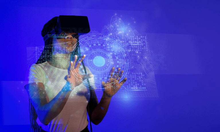 A women with virtual glasses - Education - Inter American Development Bank - IDB