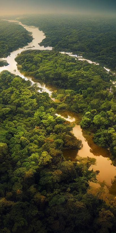 Aerial view of jungle and extensive river - Inter American Development Bank - IDB Biodiversity